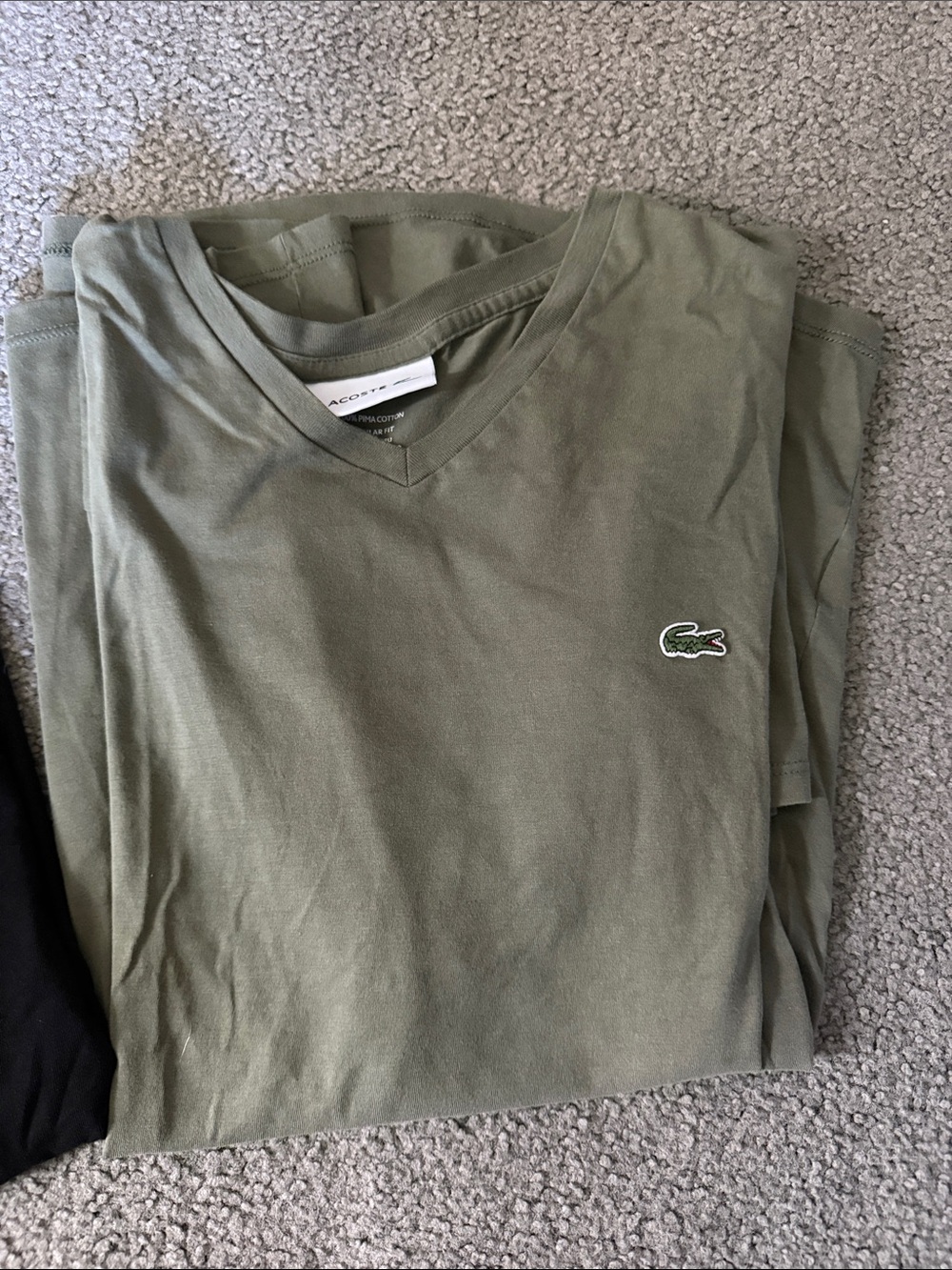 Lacoste Olive Green V-Neck Shirt with Crocodile Logo